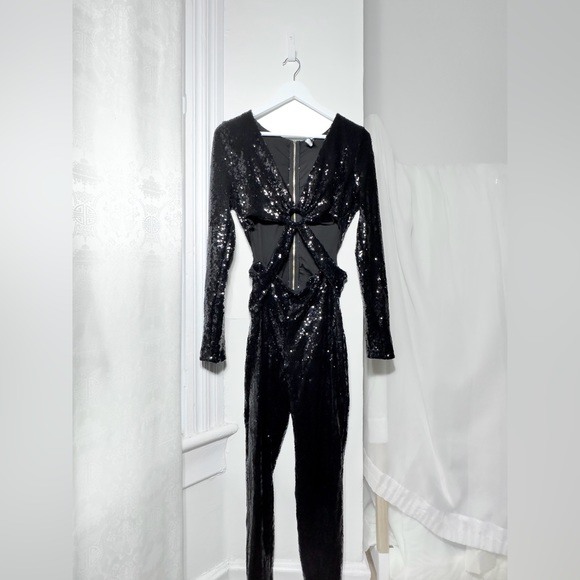 DOLLS KILL / Ktoö Black Dark Glimmered Visions Sequin [ L] Jumpsuit - Picture 10 of 10